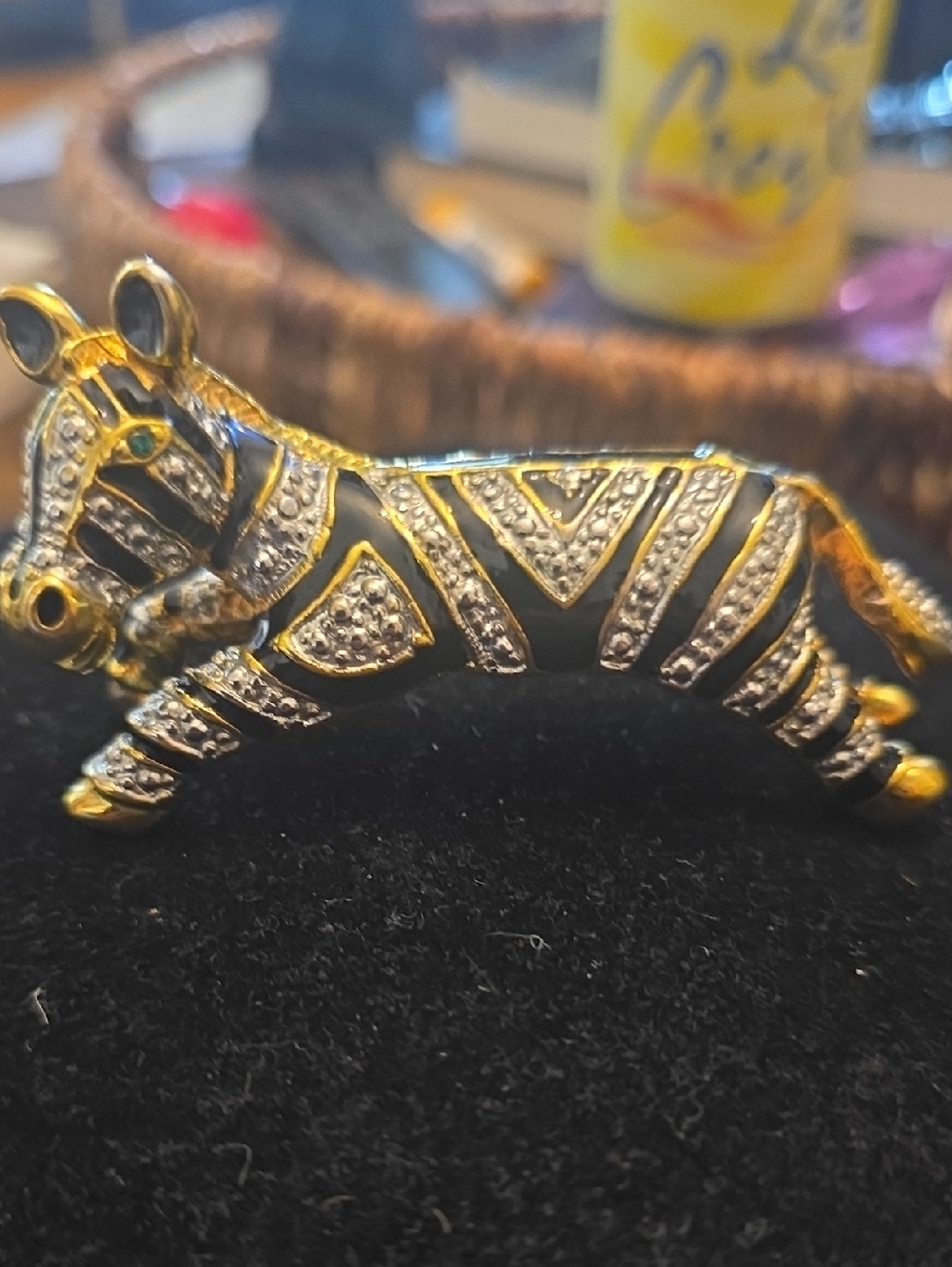 Goldtone & Black Zebra Crystal Brooch - Elegant Animal Pin